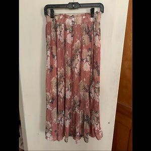 Simplee Apparel Floral Pleated Midi Skirt - Pink and Cream